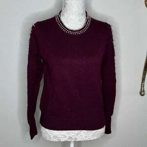 Ann Taylor Burgundy Sweater with Pearls Sz. S